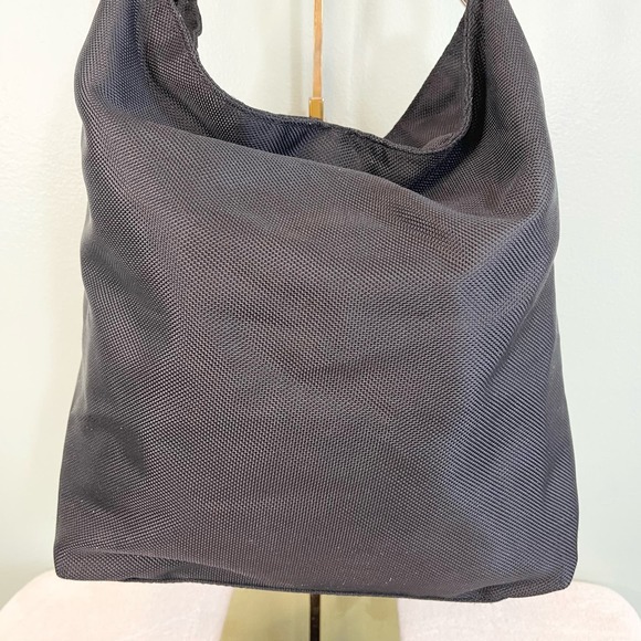 JPK PARIS 75 Women's Black Leather Chunky Hardware Nylon Hobo Shoulder Bag - Picture 3 of 12